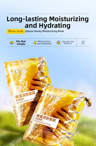 Macro shot of honey moisturizing facial mask sheet with 25g natural honey extract