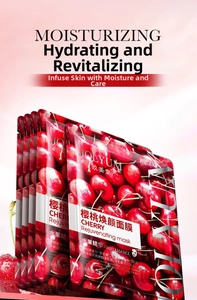 Detailed view of cherry hydrating facial sheet mask packaging with 25g serum content