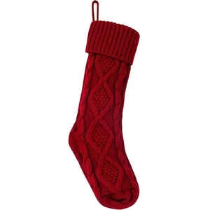 53cm red knitted Christmas stocking with classic diamond pattern and hanging loop