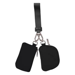 Minimalist black nylon crossbody coin purse set with dual pouches and silver hardware