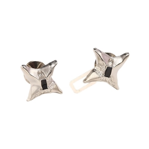 Silver star-shaped cufflinks with black rectangular inlay and T-bar swivel closure