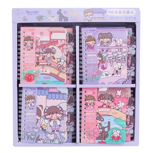 Ancient style spiral notebook set with floral illustrations and PVC bookmarks, 16 pieces