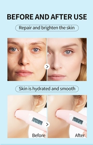 Moisture tester showing skin hydration increase from 20.8% to 58.2% after face mask use