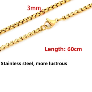 Detailed 3mm gold stainless steel link chain with 60cm length and lobster clasp