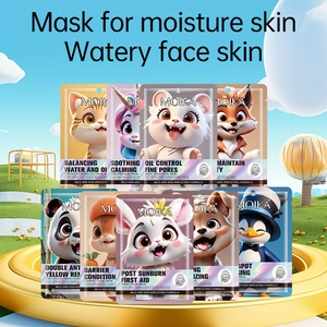 Moika cartoon animal face mask set for moisturizing and skin repair on yellow tray