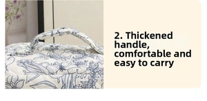 Detailed view of the thickened handle on a floral quilted cotton toiletry organizer