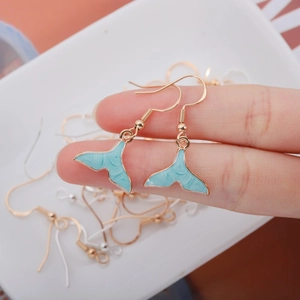 S925 sterling silver ear hooks with fishtail pendants in blue marble finish