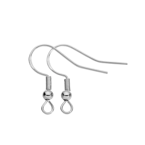 Pair of shiny S925 sterling silver earring hooks with spring coils and bead details