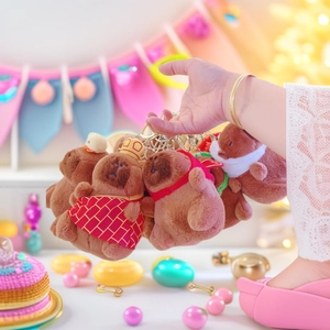 Polyester Plush Capybara Keychain Soft Animal Pendant For Bag Backpack Decoration Cute Cartoon Stuffed Toy Gift For All