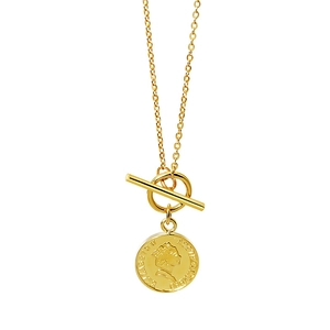 Vintage 925 sterling silver gold coin necklace with Elizabeth II pendant and toggle clasp