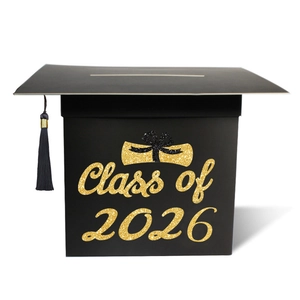 Class of 2026 graduation cap style card box with black tassel for party messages