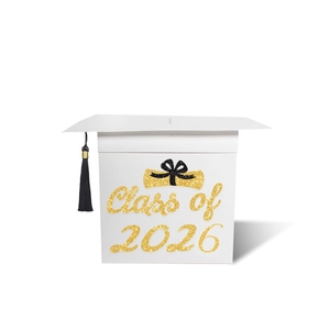 Detailed view of Class of 2026 graduation card box with mortarboard lid and black tassel