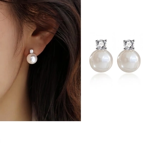 Natural Freshwater Pearl Stud Earrings With 925 Sterling Silver Earring Post And Moissanite French Style Elegant Jewelry Women