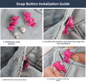 Step-by-step tutorial for installing rose red bear-shaped waist cincher buttons on jeans
