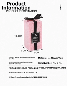 Pink ice flower pillar candle detail with dimensions 10.3cm x 5cm on white background