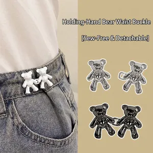Cute Bear Waist Tightener Buttons For Jeans Alloy Metal Detachable Sew-Free Reusable Adjustable Buckle Pin For Pants