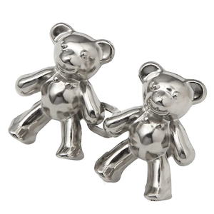 Polished silver bear-shaped waist adjusters for jeans shown on a white background