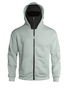 Tweekleurige grijze hoodie met ingebouwde bivakmuts gezichtsmasker en kangoeroezak