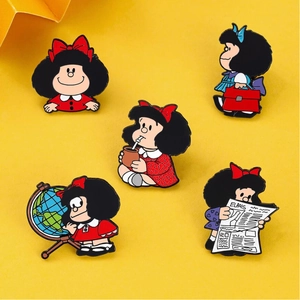 Épingle Émaillée Broche Fille Dessin Animé Alliage De Zinc Mignon Badge Personnage Bande Dessinée Rétro Bijoux Décoration
