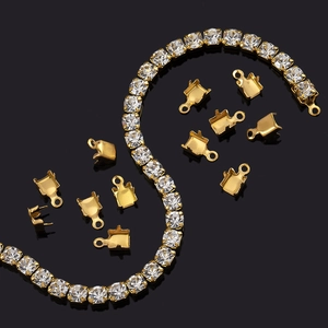 Golden stainless steel rhinestone claw chain and connector caps for DIY jewelry making