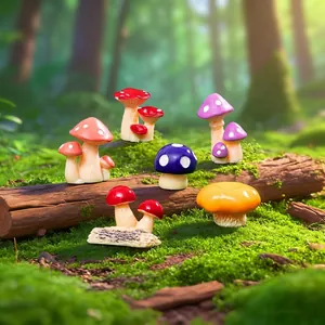 Miniature Mushroom Cluster Figurines Resin Colorful Dotted Garden Decor DIY Micro Landscape Ornament