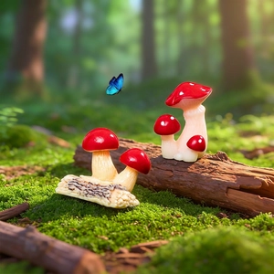 Miniature resin mushroom cluster figurines for DIY fairy garden and micro landscape decor