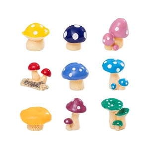 Set of nine colorful resin miniature mushrooms for DIY terrarium garden landscape decor