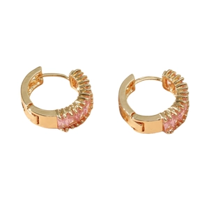 Elegant gold hoop earrings with rectangular pink cubic zirconia stones for evening parties