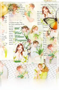 Detailweergave van anime stijl bloemen washi stickers voor journaling, set van 30 stuks