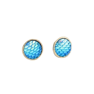 Orecchini a perno in cristallo a scaglie blu con design a bordo rotondo metallico