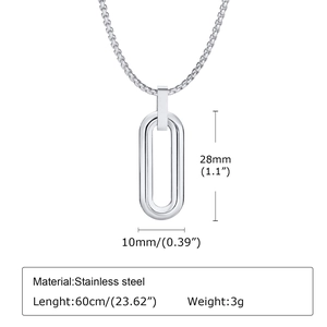 Detail of stainless steel oval double ring pendant with 60cm chain dimensions