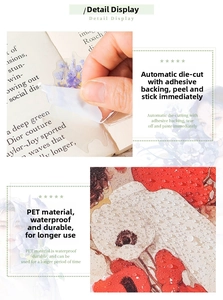 Detail van florale PET-stickers met waterdichte textuur en eenvoudige afpelbare achterkant