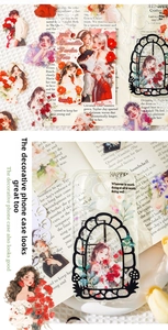 Detail van vintage camelia-meisje stickers voor scrapbooking en DIY-telefoonhoesjes