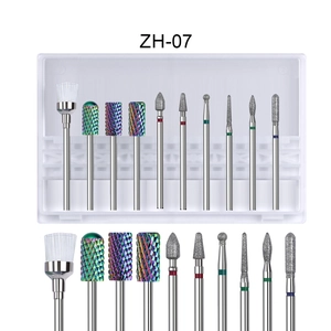 Detail of 10pcs nail drill bits set ZH-07 with various shapes and white storage case