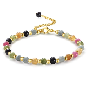Natural Stone Beaded Bracelet With Stainless Steel Clasp Adjustable Gold Spacers Elegant Minimalist Jewelry For Women