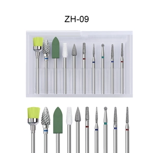 Detailed view of ZH-09 10pcs professional tungsten carbide nail drill bit set in storage case