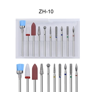 Close-up of 10pcs nail drill bit set ZH-10 with tungsten alloy and ceramic heads