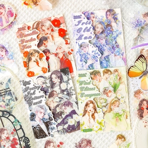 Vintage Bloem En Figuur PET Stickers Waterdichte Decoratieve Dagboek Stickers Voor DIY Scrapbooking Kunst Stickers