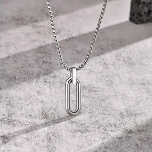 Polished silver stainless steel nested oval pendant with elegant fine box chain detail