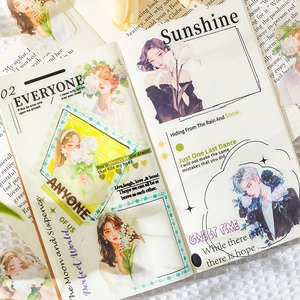 Esthetische anime bloemenmeisjes stickers en washi tape set voor journaling decor