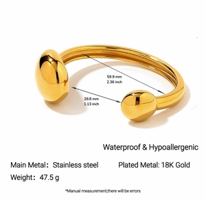 Misure dettagliate del bracciale rigido in acciaio inossidabile placcato oro 18K