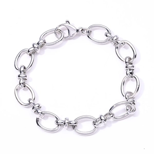 Handcrafted silver stainless steel chain bracelet with oval links and a lobster clasp