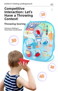 Children folding sandbag board with colorful cartoon patterns for bean bag toss game