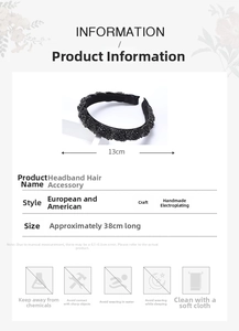 Detailed view showing dimensions and handcrafted rhinestones of the black headband