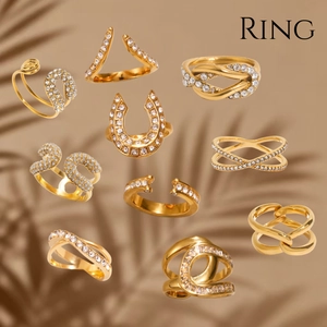 Lot de dix bagues dorées ajustables avec micro-pavé de zircone aux styles variés ins