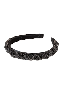 Elegant black twist headband with shimmering crystal rhinestone chain for parties