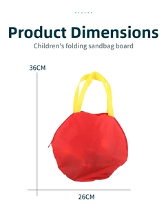 Red circular storage bag for bean bag toss game, 36cm height with yellow handles