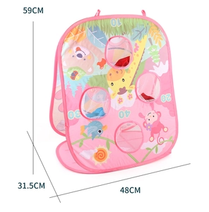 Foldable pink kids bean bag toss board with animal prints and dimensions 59x48x31.5cm