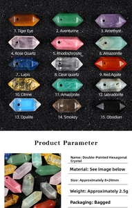 Detailed size guide for 8x20mm hexagonal double pointed crystal stone pendants