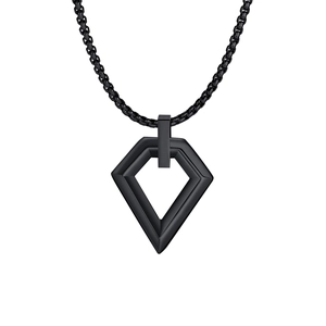 Minimalist black stainless steel hollow rhombus pendant necklace for men in industrial style